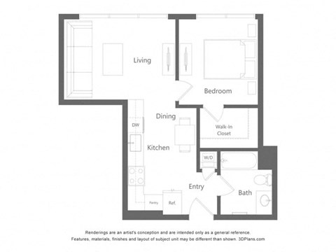 a floor plan of a unit with a bedroom and a living room
